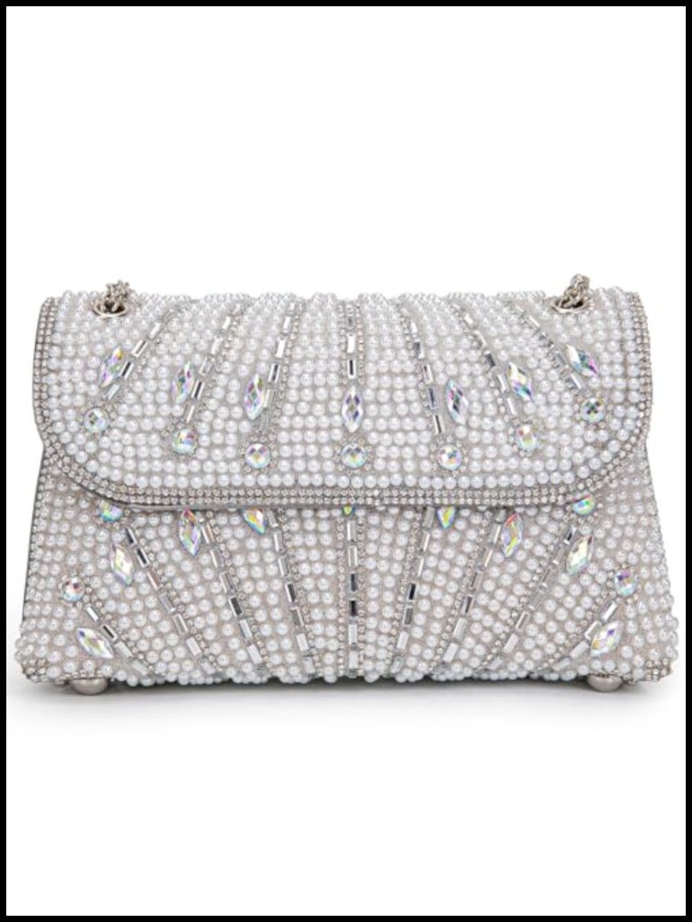 Rhinestone Pearl Evening Clutch Crossbody Bag with Chain